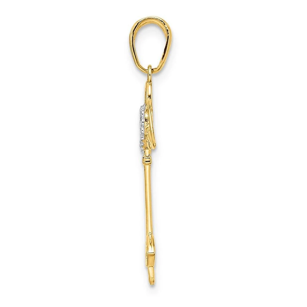 Diamond2Deal 14k Yellow Gold and White Rhodium Diamond-Cut Hear Angel Wings Key Pendant 2