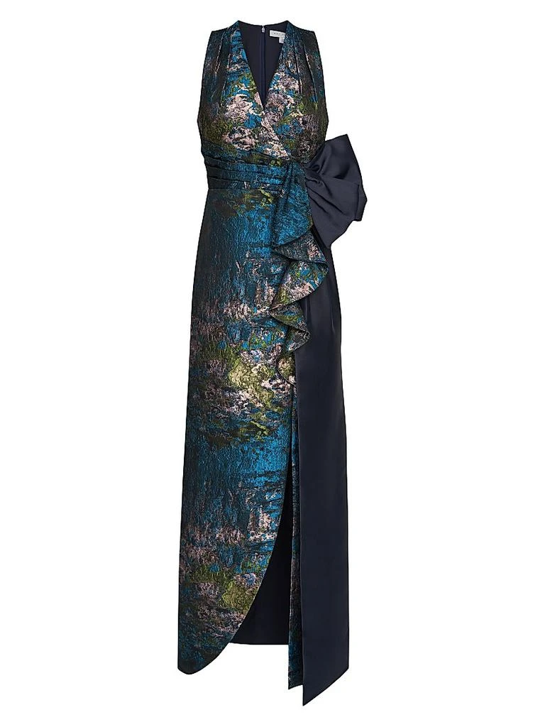 Kay Unger Rachel Jacquard Tie-Waist Column Gown 1