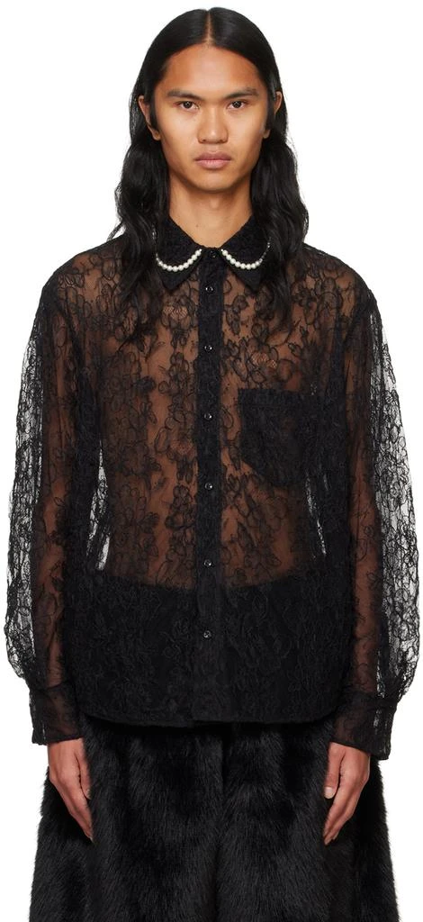 Simone Rocha Black Sheer Pearl Classic Fit Shirt 1