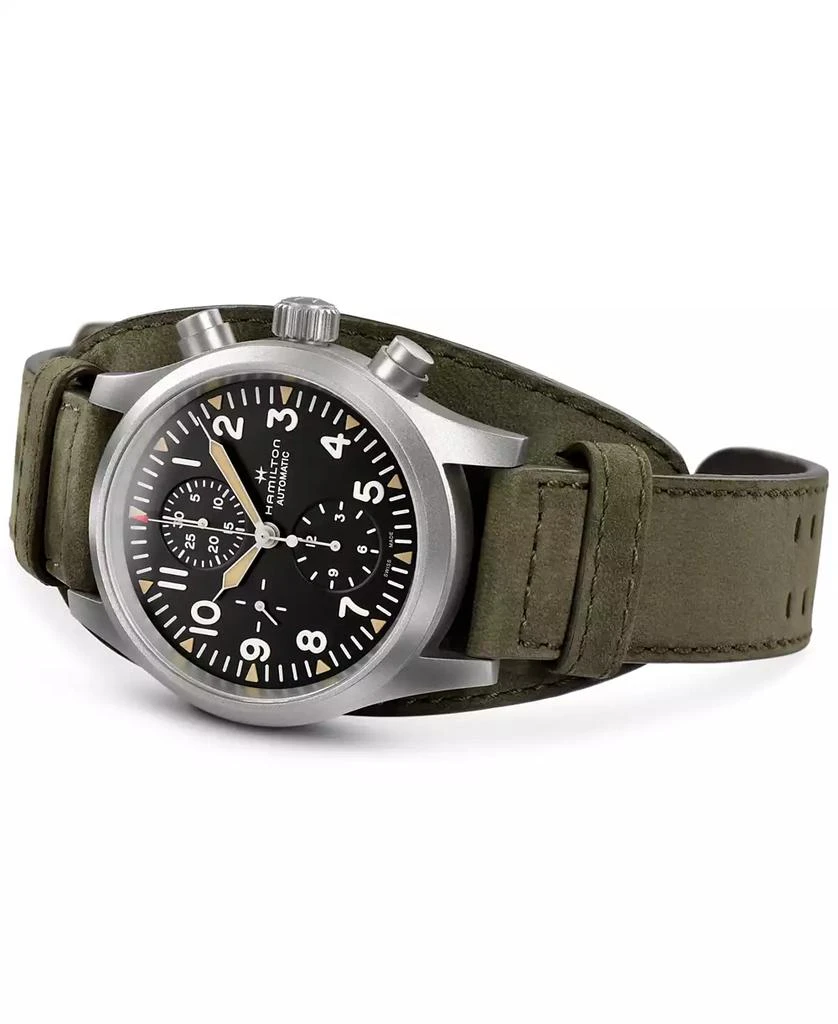 Hamilton Men's Khaki Field Automatic Chronograph Green Leather Strap Watch 44mm 2