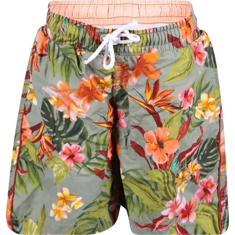 BANANA MOON Tropical flowers swimming trunks in sage green 1