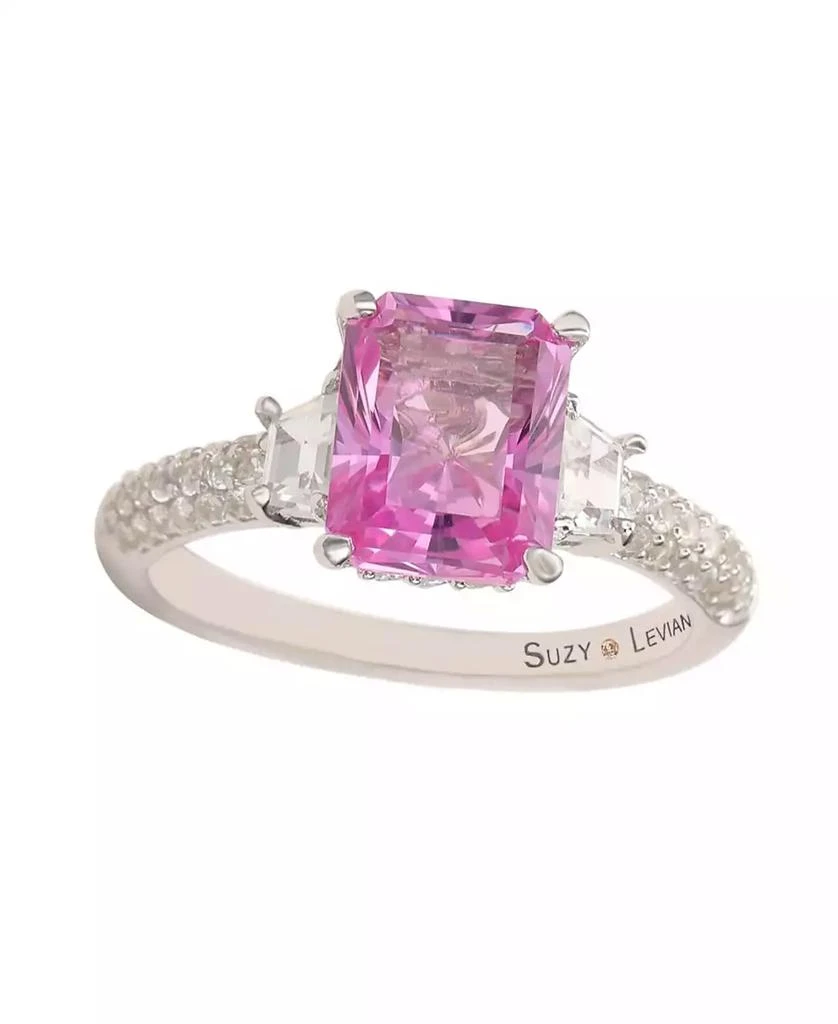 Suzy Levian New York Suzy Levian Sterling Silver Sapphire
Created White Sapphire Emerald Cut Proposal Ring