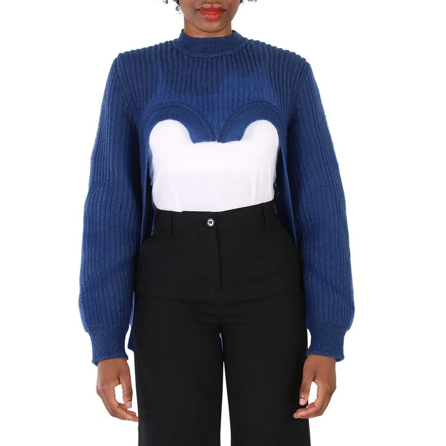 Burberry Ladies Warm Royal Blue Cut-Out Knit Technical Reconstructed Sweater 1