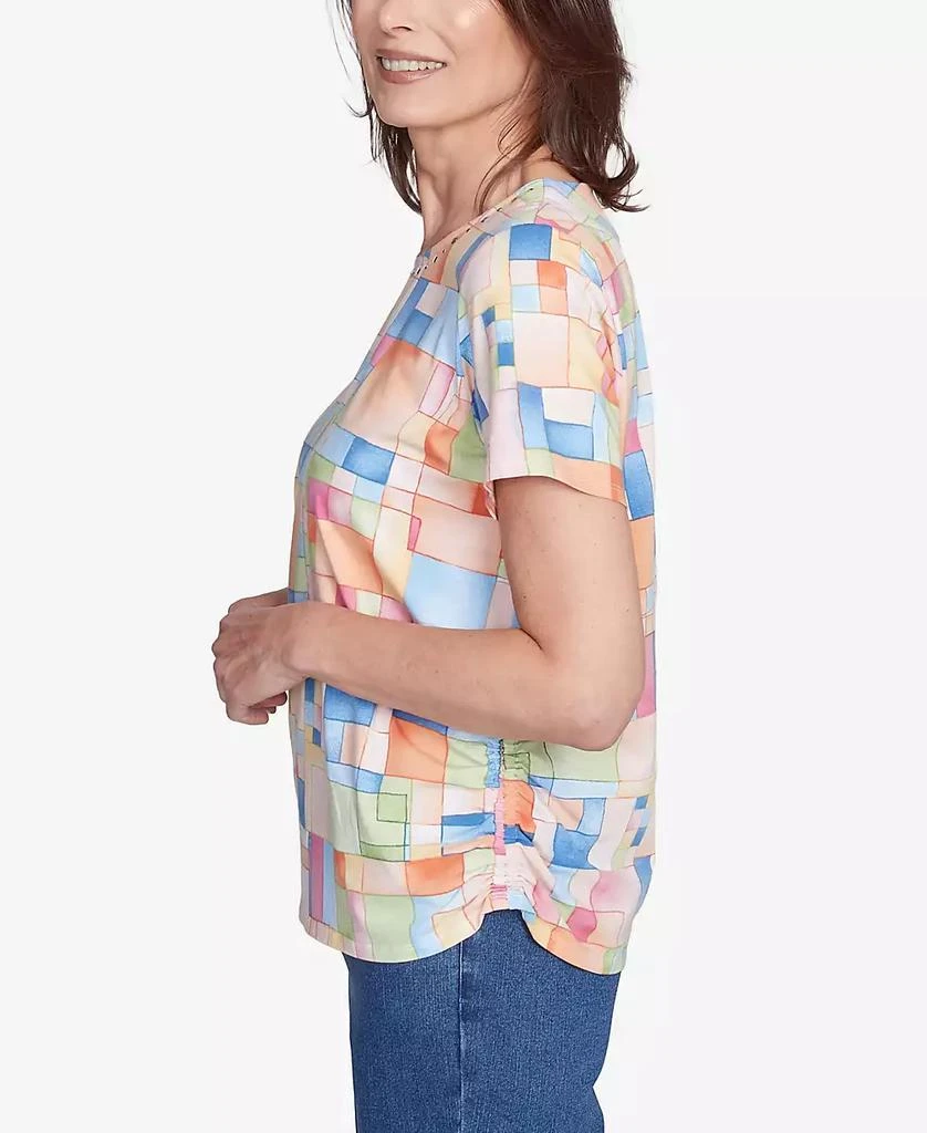 Alfred Dunner Petite  Color Block Tile Top with Side Ruching 3