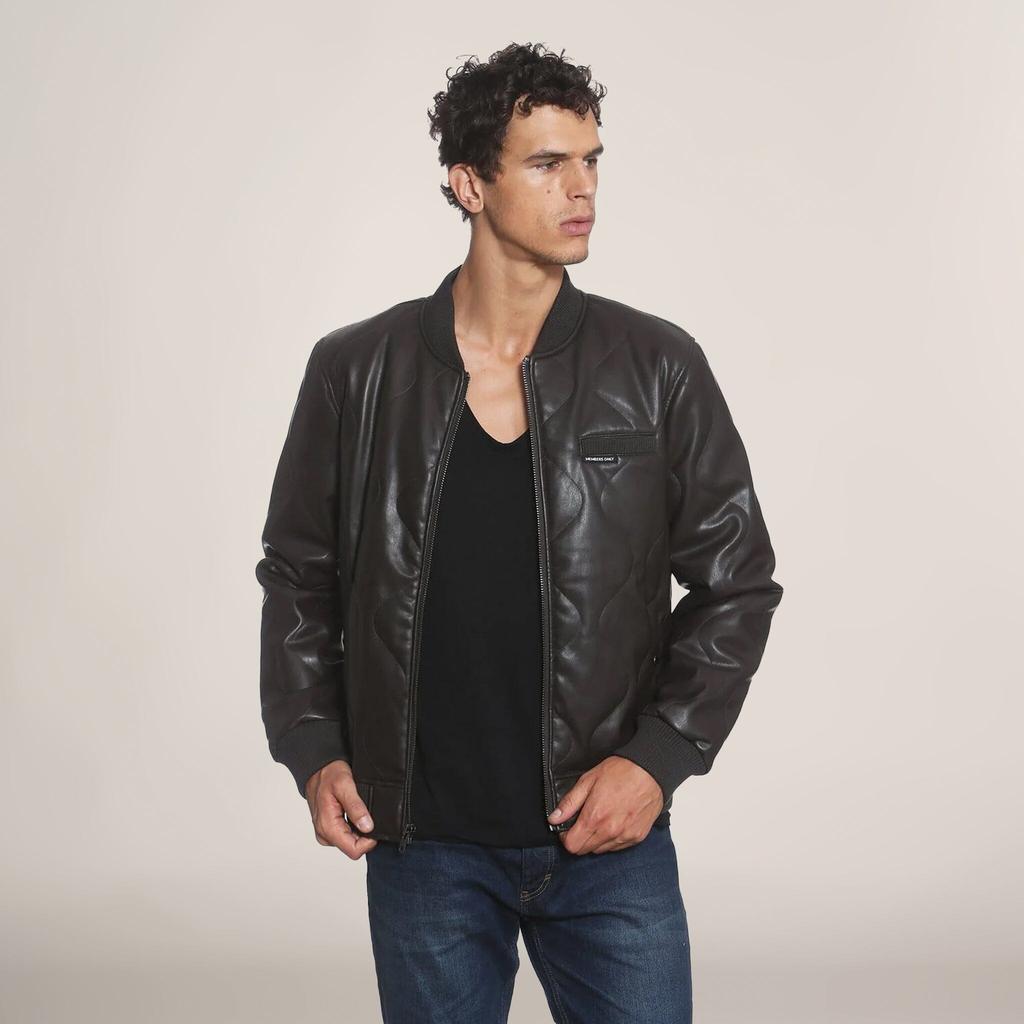 Members Only Men's Faux Leather Oval Quilted Bomber Jacket
