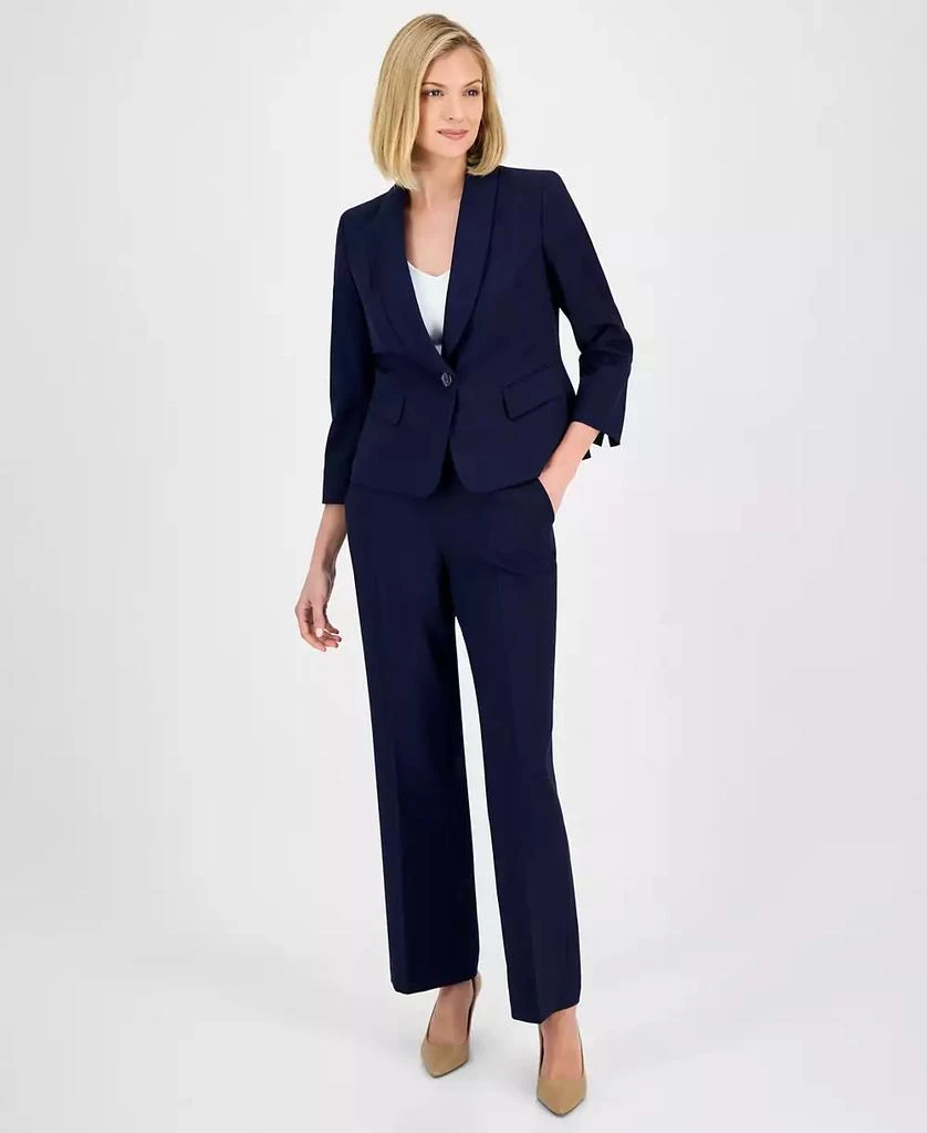 Le Suit Women
s Shawl-Collar One-Button Jacket 
Pull-On Straight-Leg Pants 1
