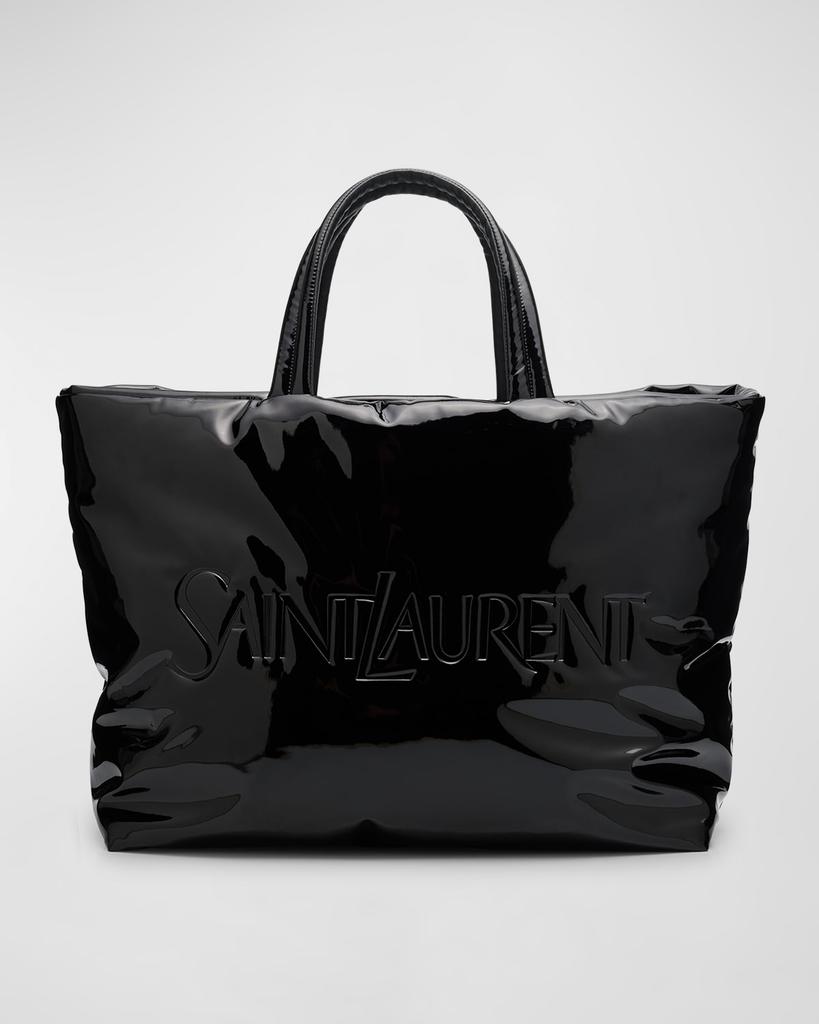 トートバッグ SAINT LAURENT BLACK RAFFIA TOTE BAG WITH LOGO Logo embroidered raffia tote bag in black - Saint Laurent