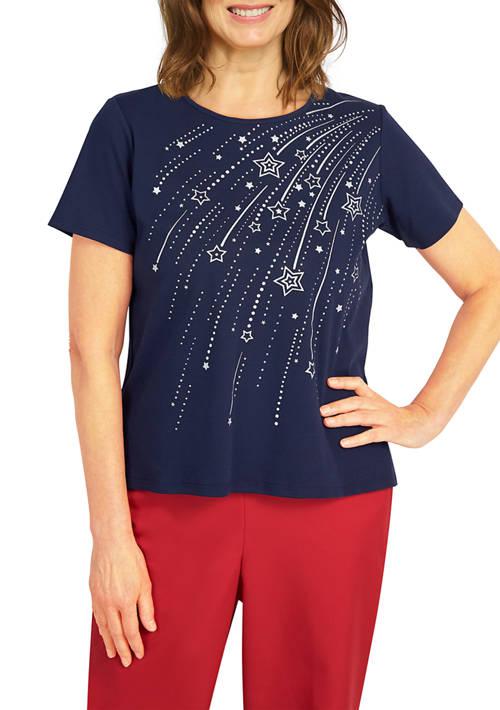 Alfred Dunner Dunner Womens Land Of The Free Shooting Stars Top