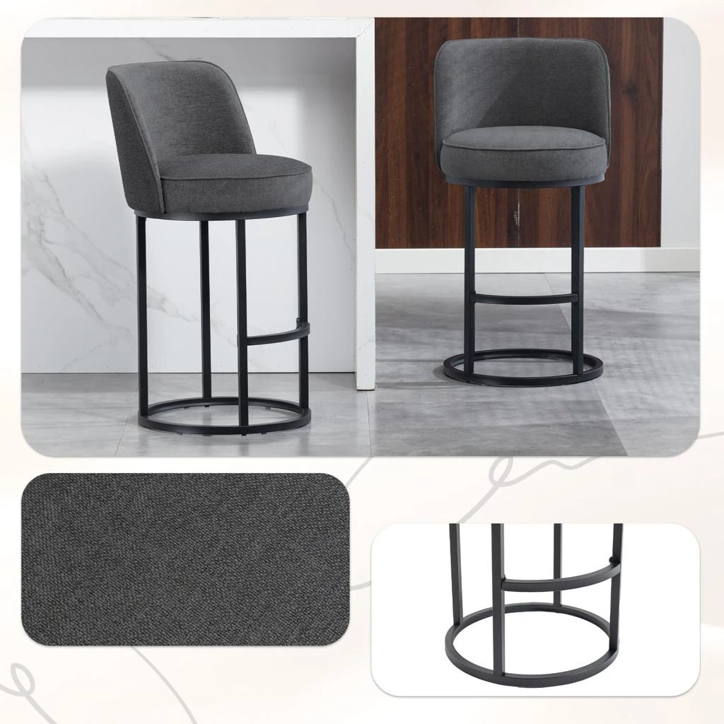 Streamdale Furniture Streamdale Counter Height Bar Stools Set of 2, Modern Barrel Stools with Backrest, Linen Fabric