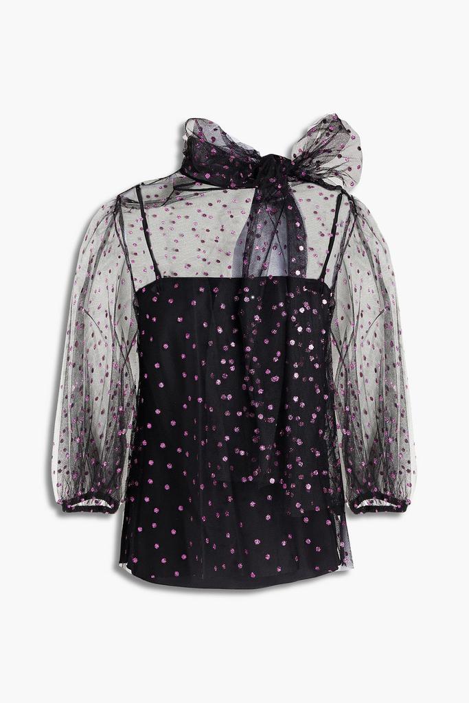 RED Valentino Pussy-bow glittered tulle blouse