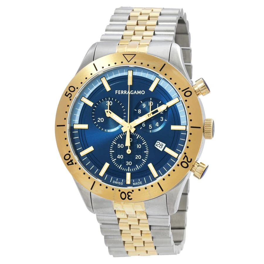 Salvatore Ferragamo New Gent Chrono Quartz Blue Dial Two-Tone Watch SFU400523 1