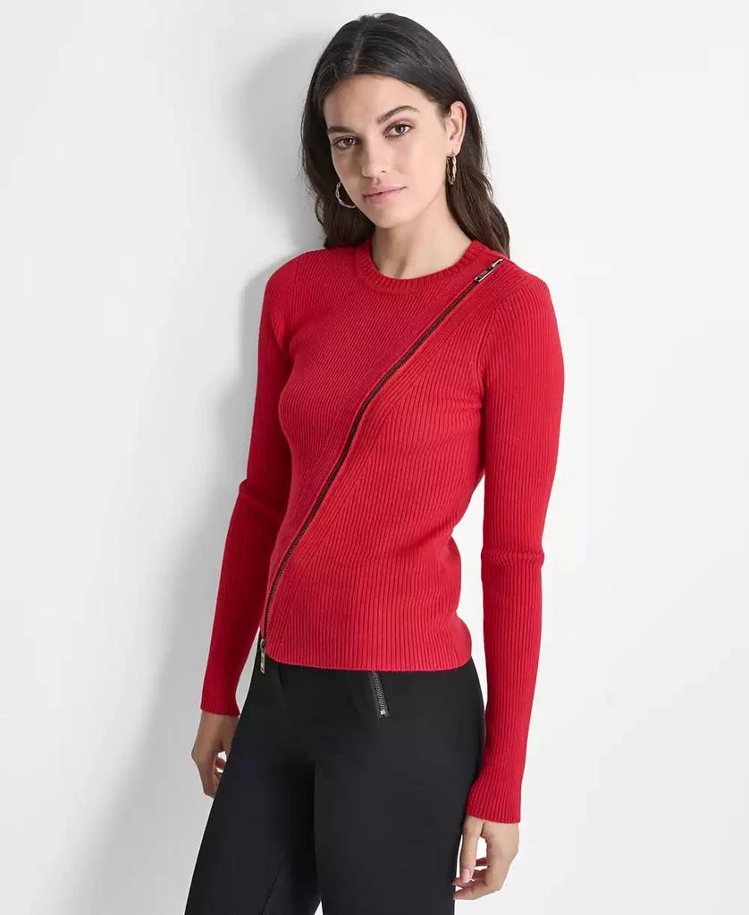 DKNY Women's Ribbed Asymmetrical-Zip Sweater 3