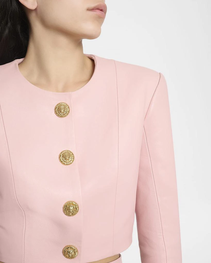 Balmain Buttoned Strong-Shoulder Leather Crop Jacket 5