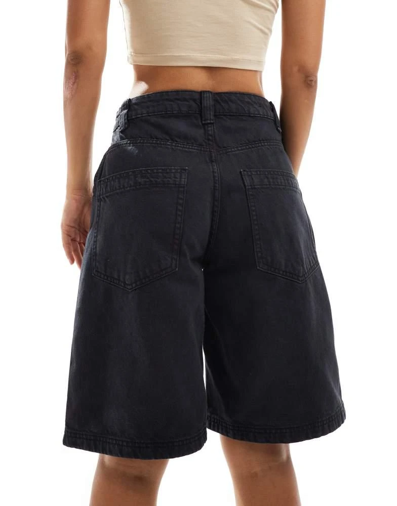 Bershka Bershka baggy longline denim jorts in black 4