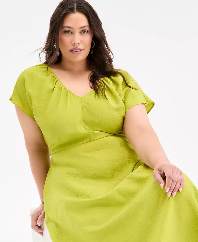 On 34th Trendy Plus Size Flutter-Sleeve Textured Satin Midi Dress, Exclusively at Macy's