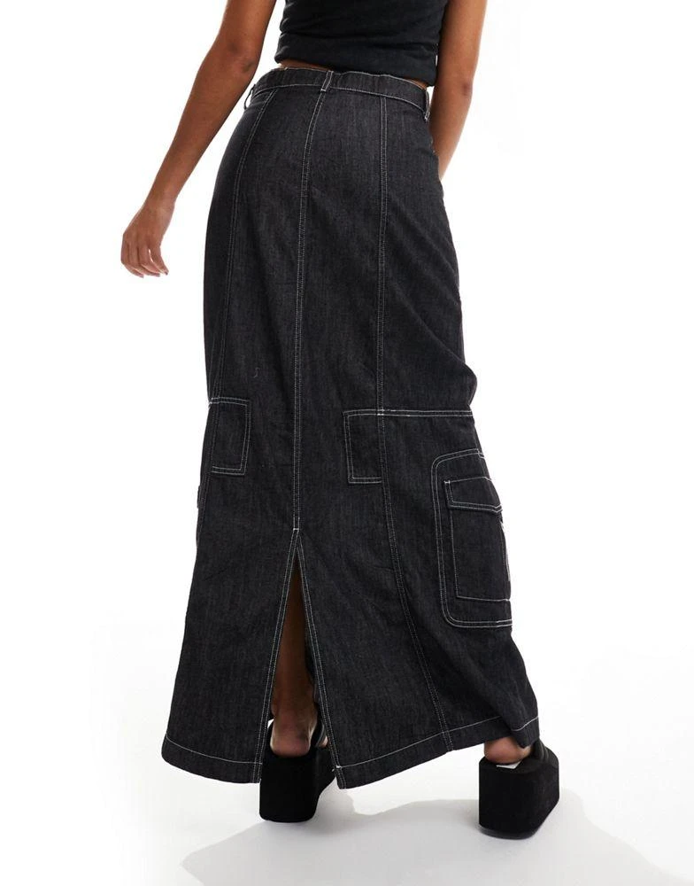 COLLUSION COLLUSION maxi skirt in lightweight denim with contrast stitch 2