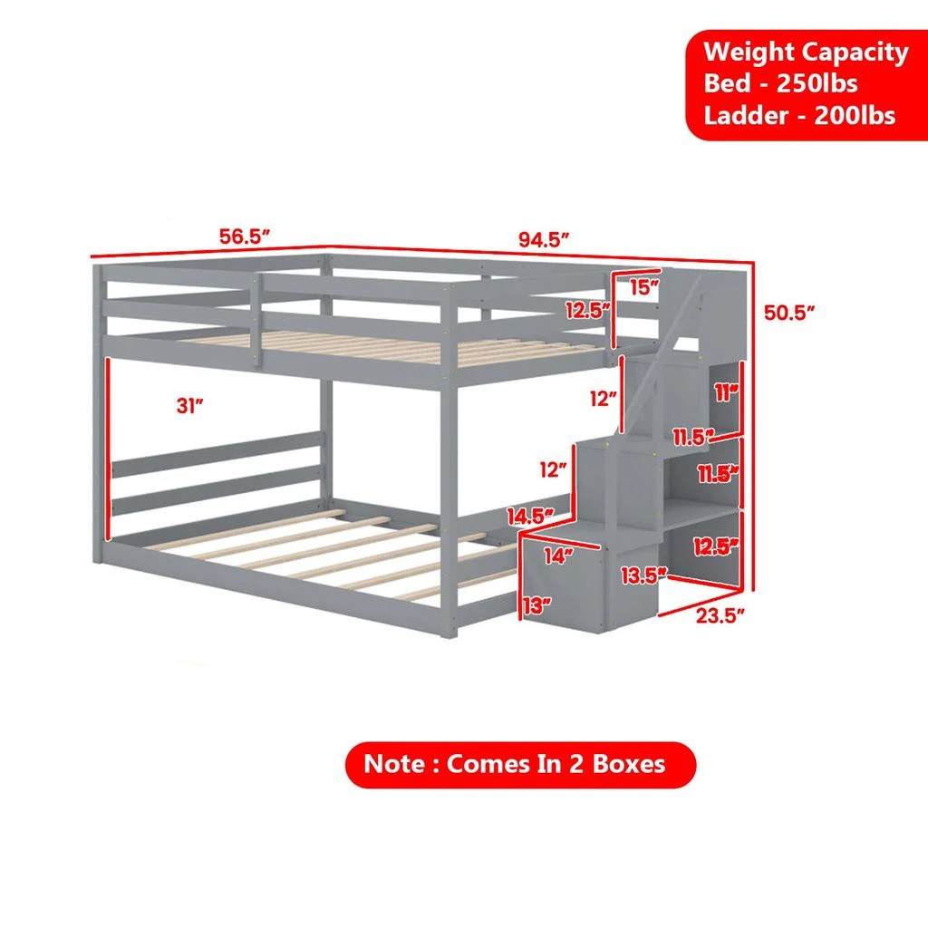 Hivvago Wooden Full Size Bunk Bed with Space-Saving Stair Storage Feature 3