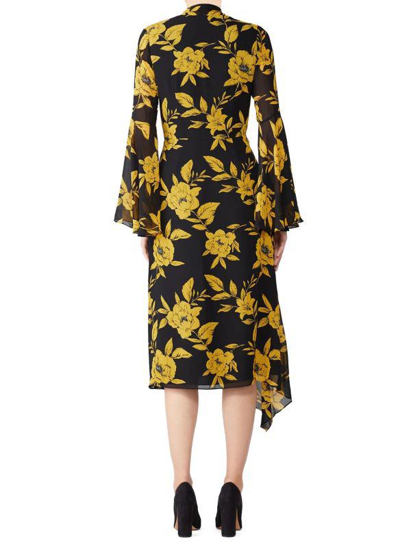 Jay Godfrey Lanni Tie Neck Floral Midi Dress