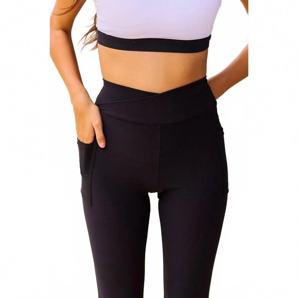 Julia Rose Chloe Crossover Pocket 7/8Th Ankle Length Leggings In Black 4