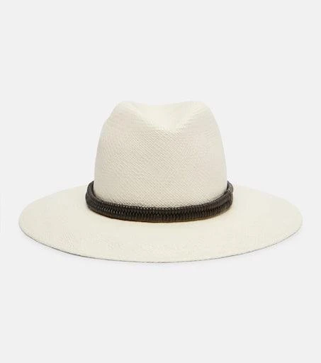 Brunello Cucinelli Monili leather-trimmed straw fedora 1