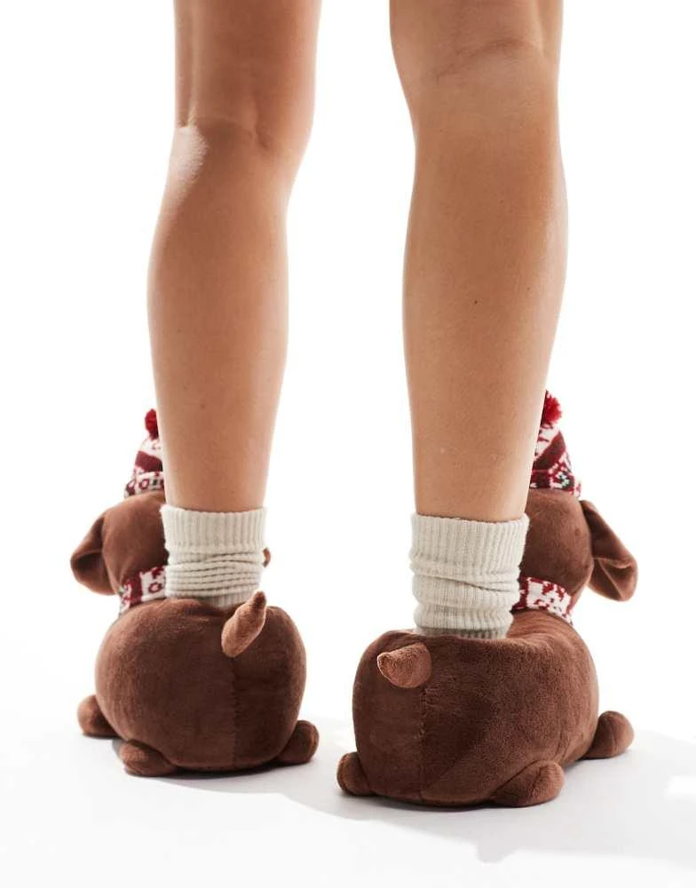 ASOS ASOS DESIGN Zizzle sausage dog slippers in brown 3