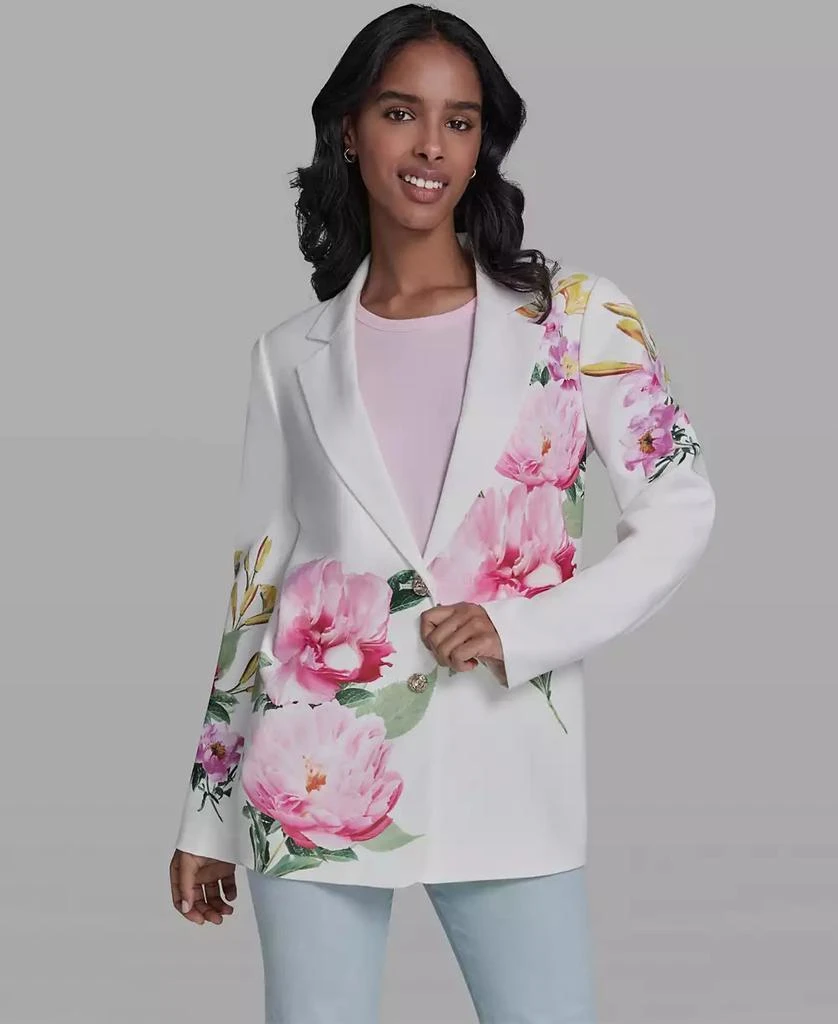 Karl Lagerfeld Paris Women
s Placed Floral Printed Collared Blazer