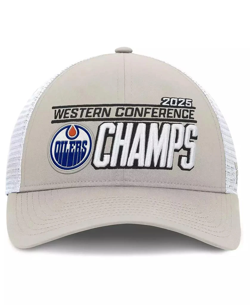 Fanatics Men's Gray/White Edmonton Oilers 2025 NHL Western Conference Champions Locker Room Adjustable Hat 2