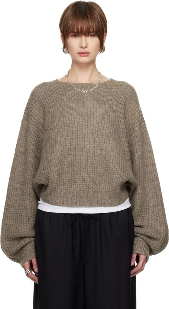 Essentials Gray Heavy Waffle Cropped Sweater 1