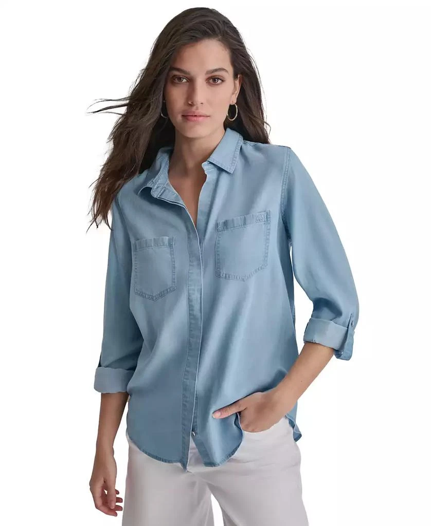 DKNY Women's Roll-Tab-Sleeve Button-Front Shirt 4