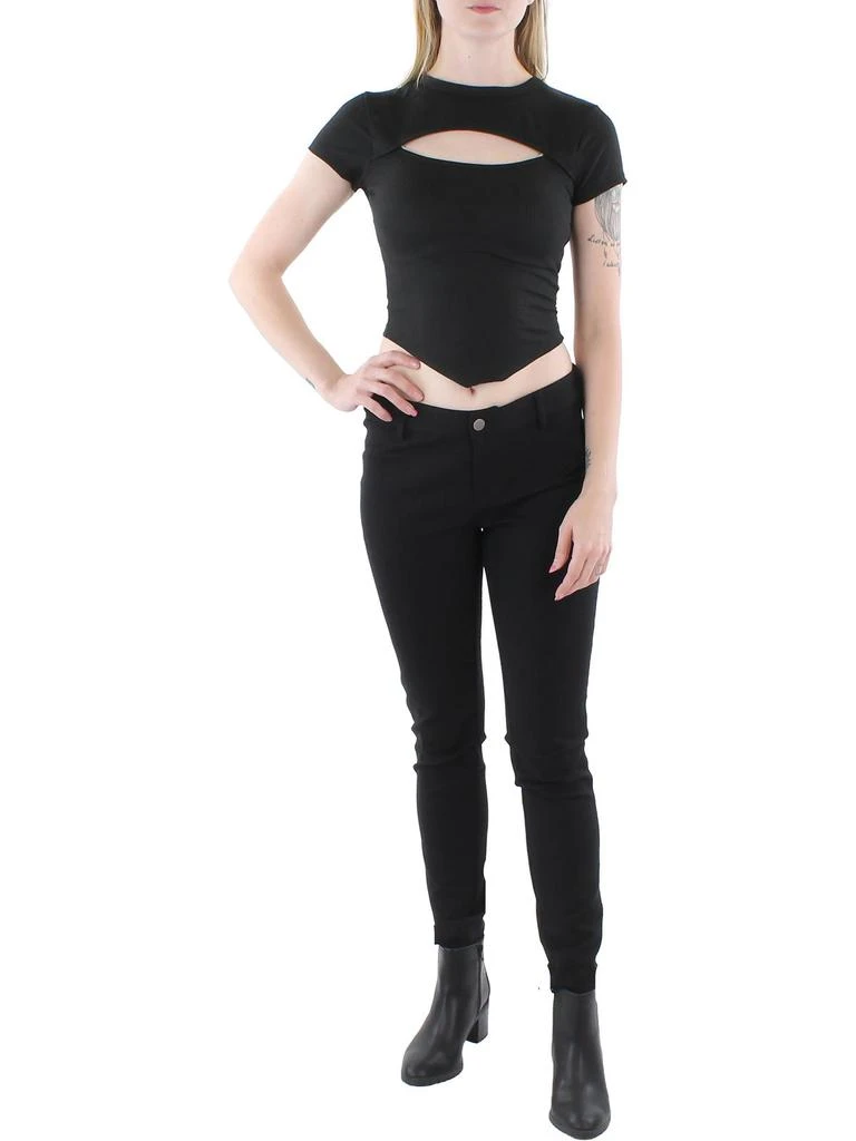 Just Polly Juniors Womens Ribbed Cut-Out Pullover Top 1