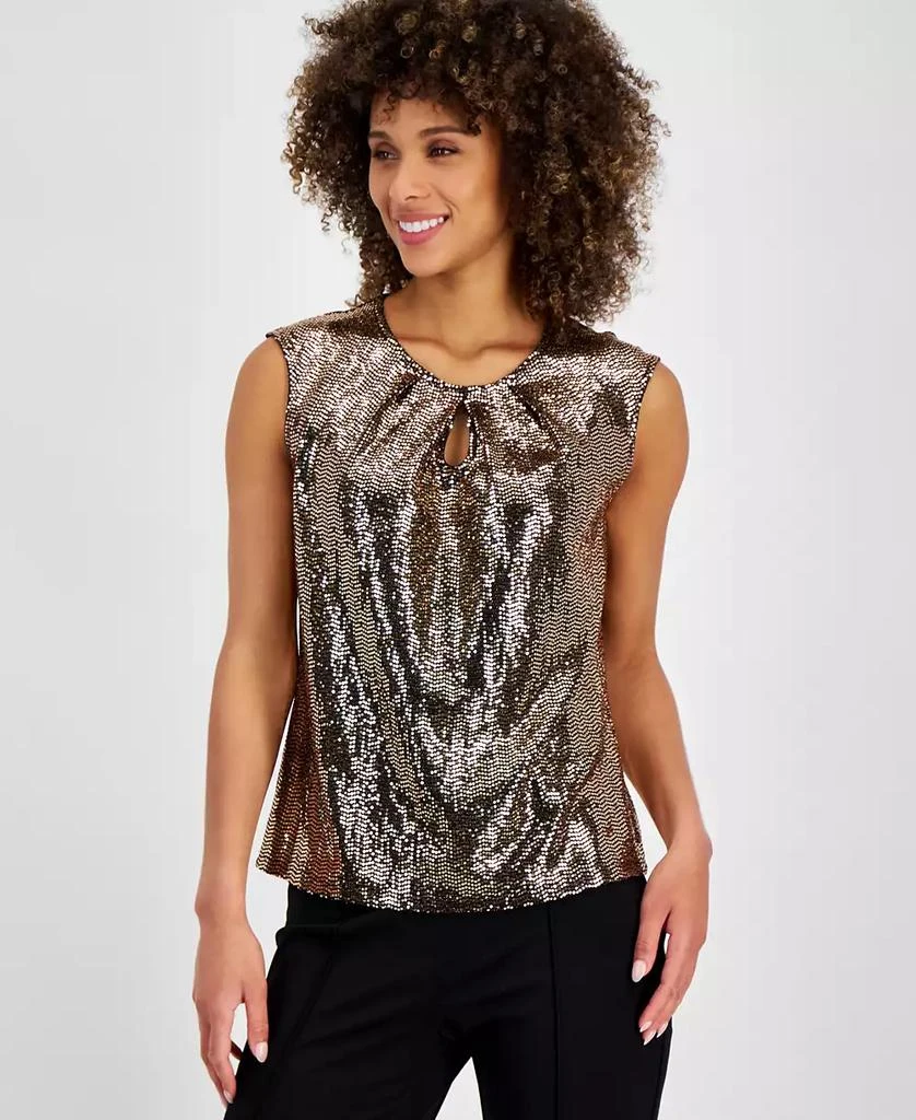 Kasper Women's Mirror-Dot Front-Keyhole Sleeveless Top, Regular and Petite Sizes 1