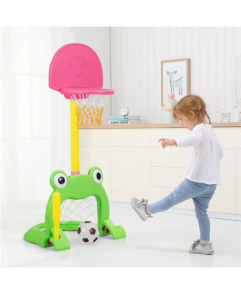 Costway 3-in-1 Kids Basketball Hoop Set Adjustable Sports Activity Center w/Balls