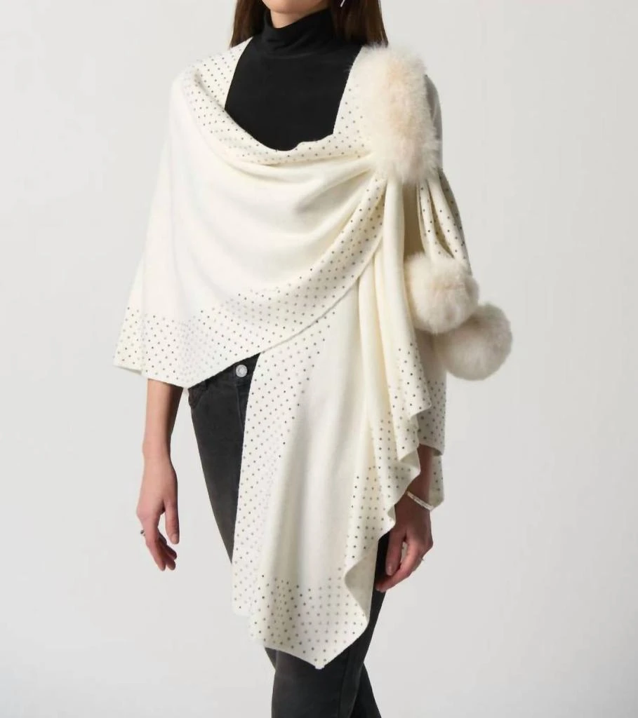 JOSEPH RIBKOFF Joseph Ribkoff - Faux Fur Pom Pom Cape Shawl 1