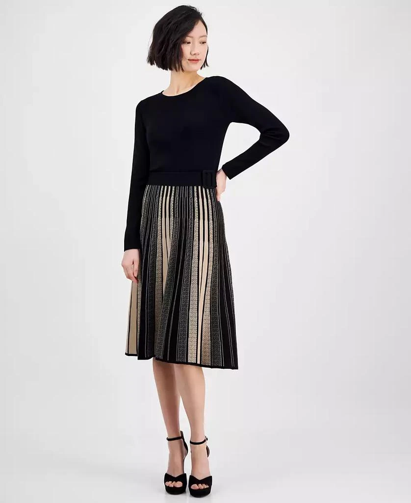 Robbie Bee Women's Pleated Fit & Flare Sweater Dress 1