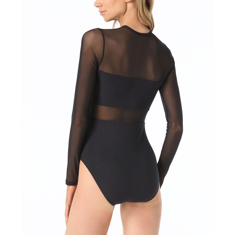 Michael Kors MICHAEL Women's Sheer-Sleeve Rash Guard One-Piece Swimsuit