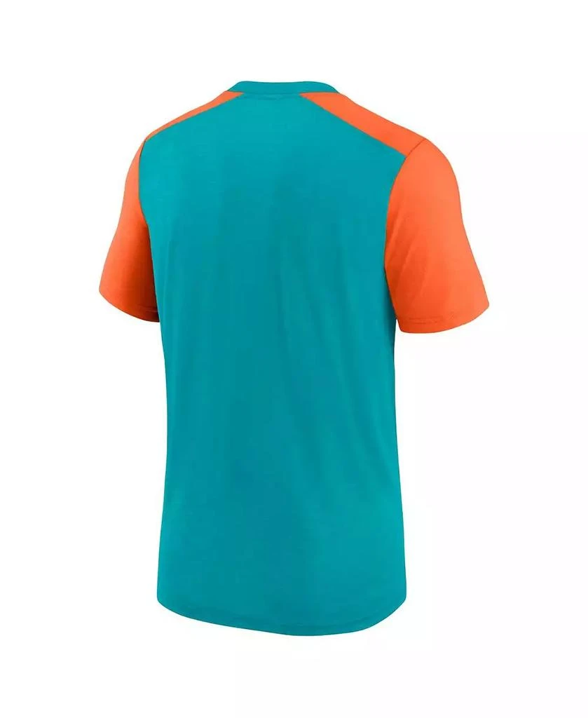 NIKE Men's Heathered Aqua, Heathered Orange Miami Dolphins Color Block Team Name T-shirt 3