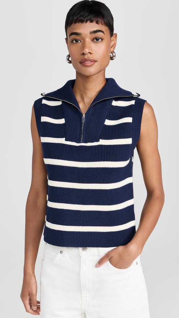 English Factory Striped Half-Zip Knit Vest