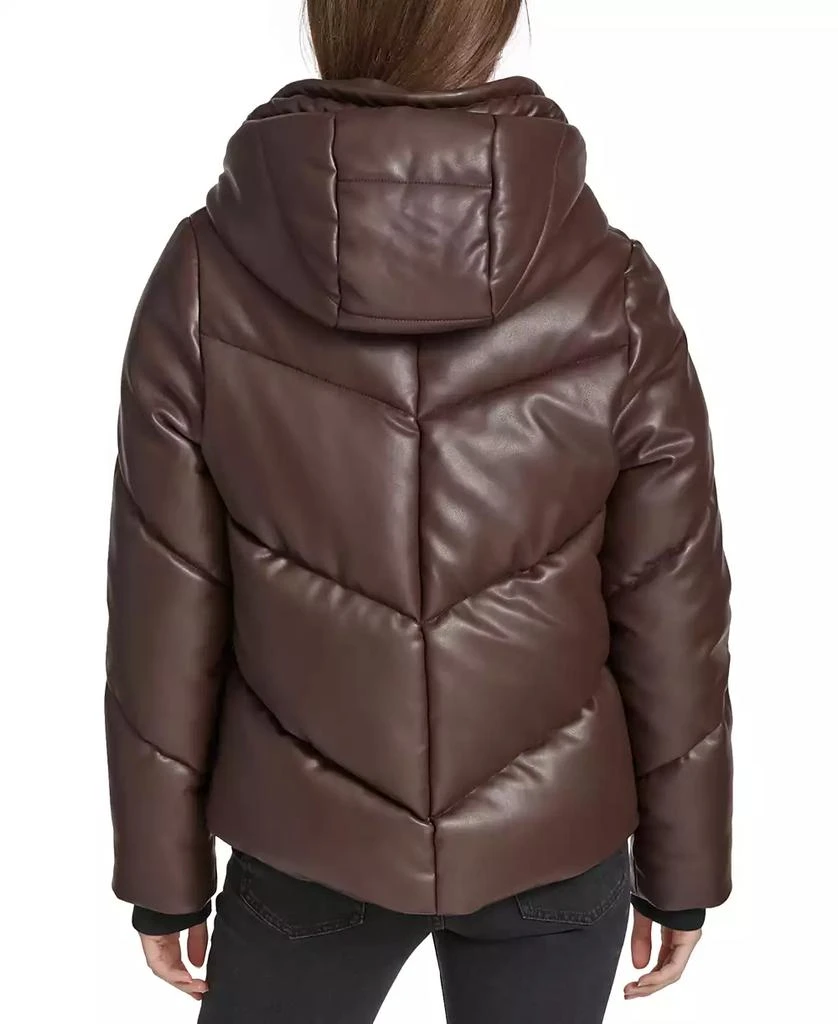Marc New York by Andrew Marc Women's Faux-Leather Hooded Puffer Jacket 2