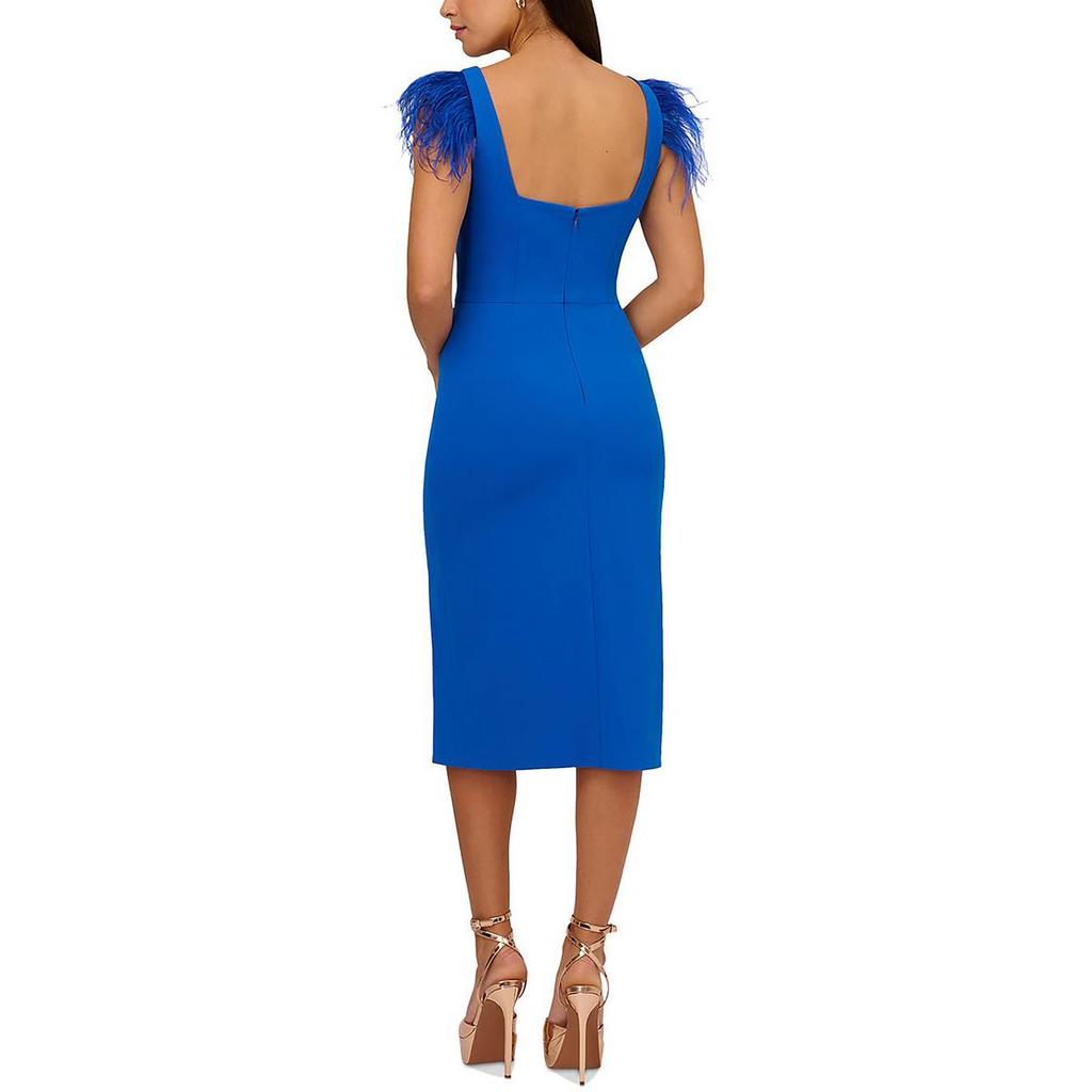 Adrianna Papell Womens Feather Trim Square Neck Cocktail And Party Dress