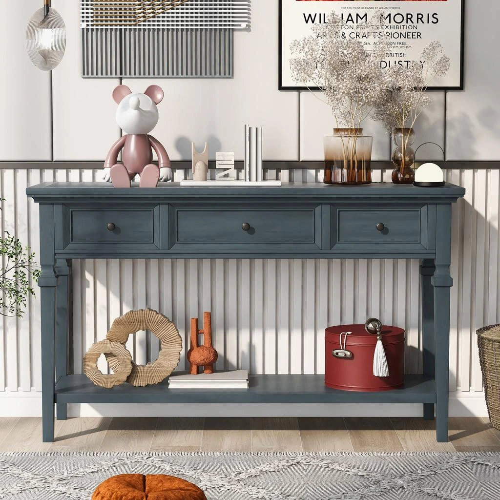 Streamdale Furniture Streamdale Classic Retro Style Console Table With Three Top Drawers And Open 2