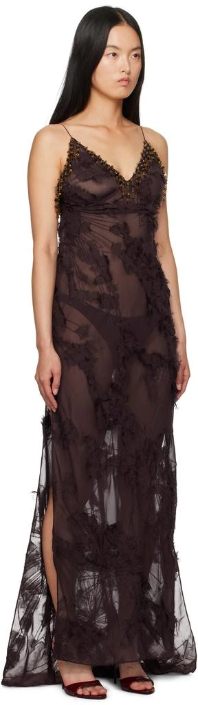 Mirror Palais Brown Feather Bias Maxi Dress 2