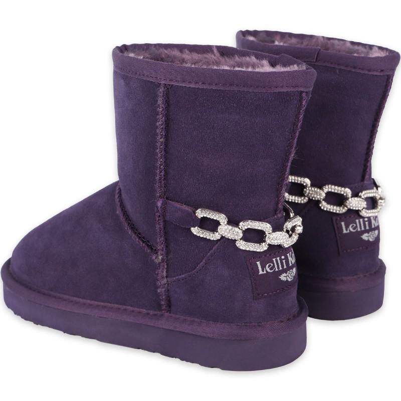 Lelli Kelly Purple suede boots with crystal stone chain on the back