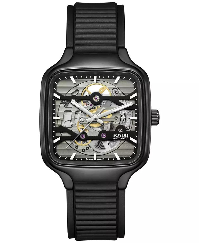 Rado Unisex Swiss Automatic True Square Skeleton Black Rubber Strap Watch 38mm 1