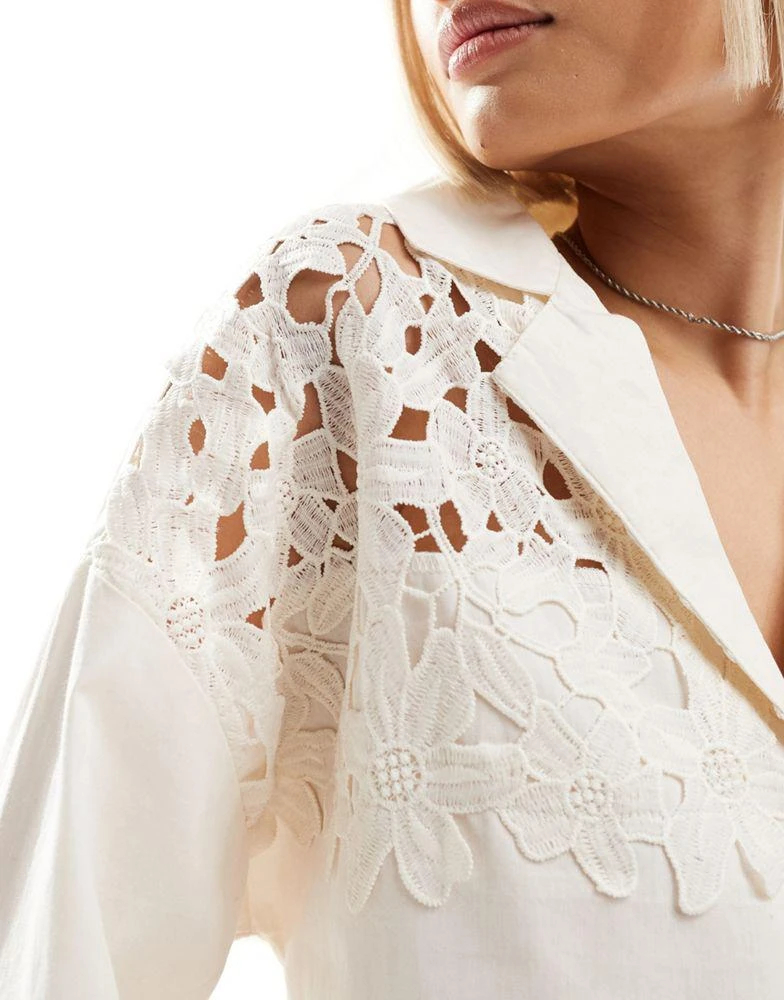 Native Youth Native Youth lace insert cropped boxy shirt in white 2