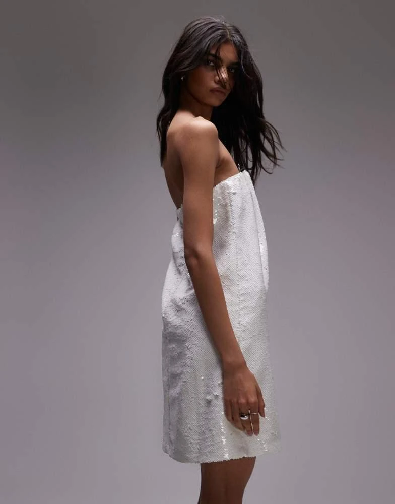 Topshop Topshop sequin embellished bandeau mini dress in white 4