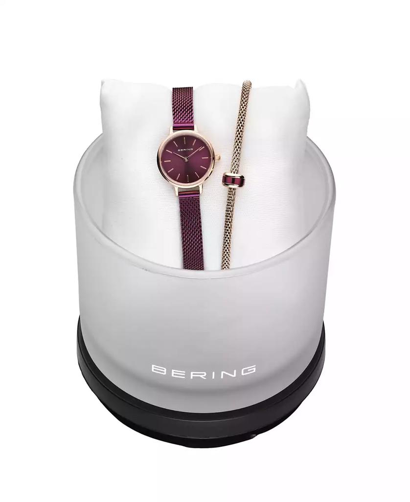 Bering Women's Purple Stainless Steel Mesh Strap Watch Set 22mm