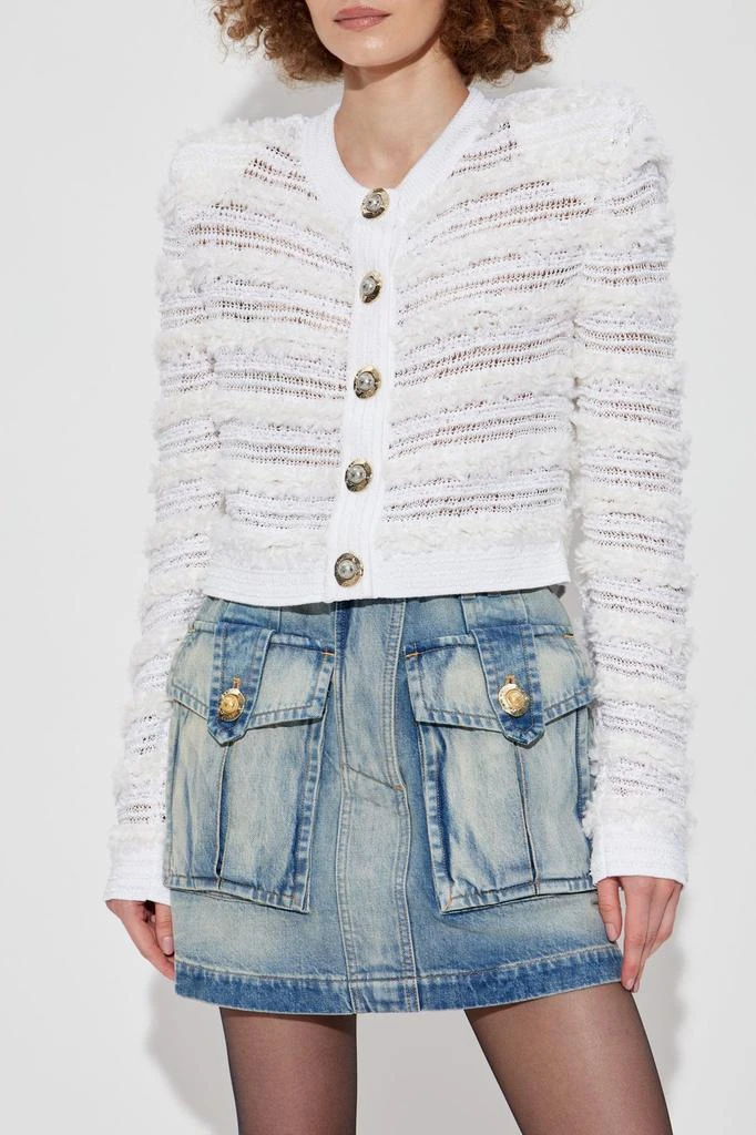 Balmain Balmain Long-Sleeved Tweed-Effect Knit Cardigan 2