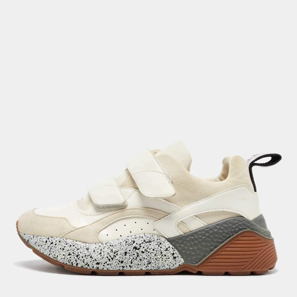 Stella McCartney Stella McCartney Cream/White Faux Suede And Faux Leather Eclypse Velcro Strap Sneakers Size 39 1