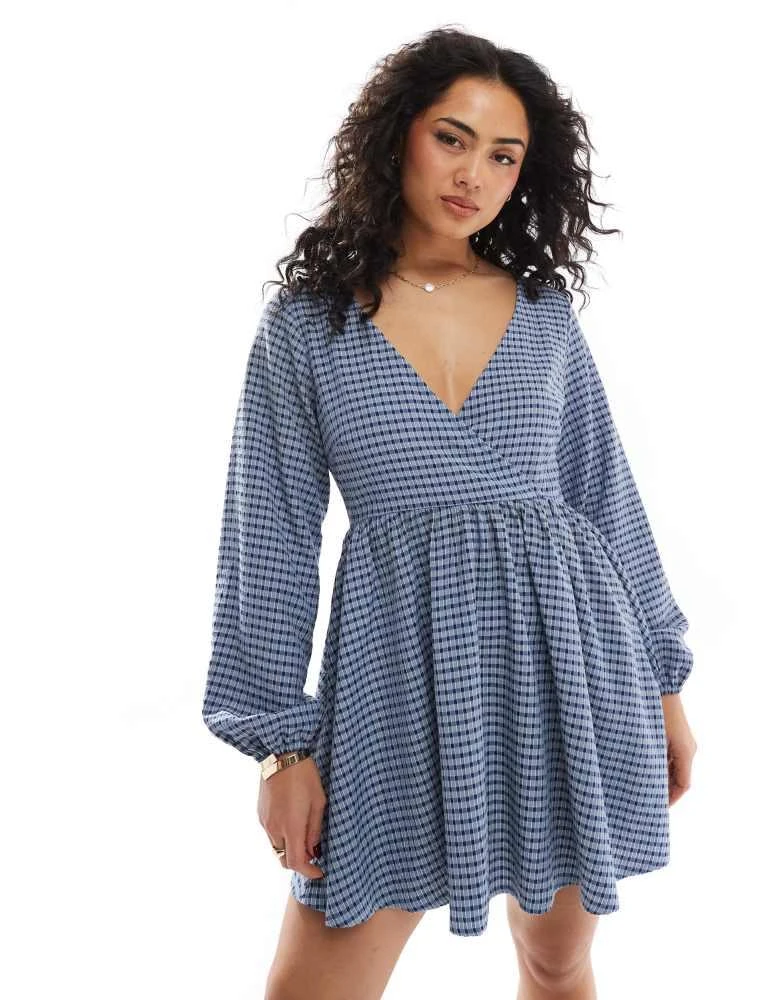 Daisy Street v neck mini dress in blue check  On Sale Now with Up to 60%  Off | Discover Exclusive Deals & Savings at BeyondStyle  Authentic Daisy  Street Home|Women|Dresses with