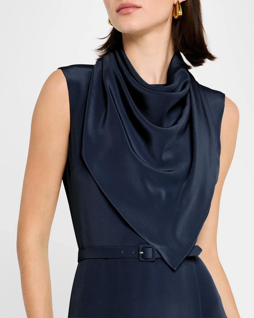 ADAM LIPPES Scarf Drape Silk Crepe Midi Dress With Belt 5